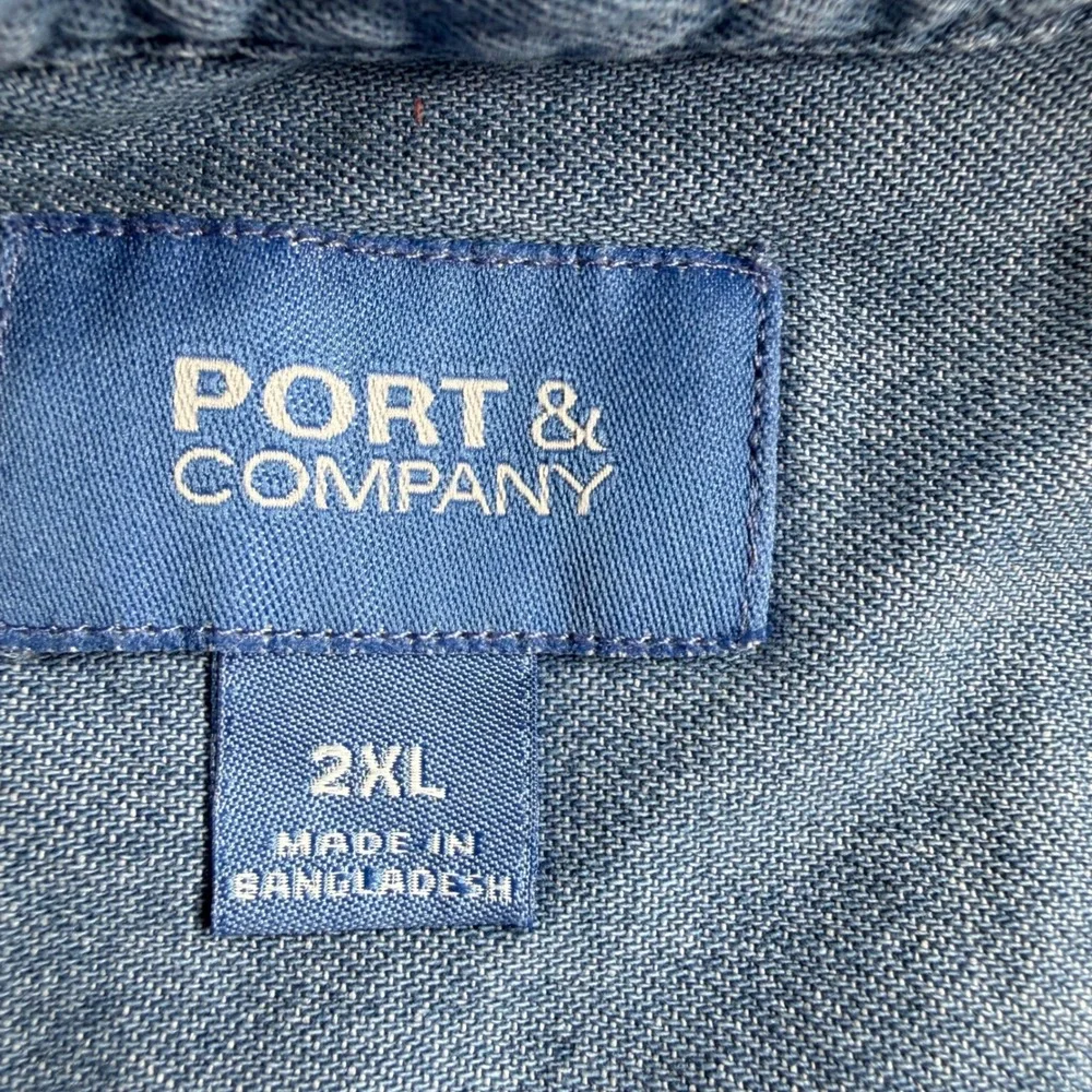 Port & Company Denim Shirt 2XL Blue Button Down Long Sleeve Women